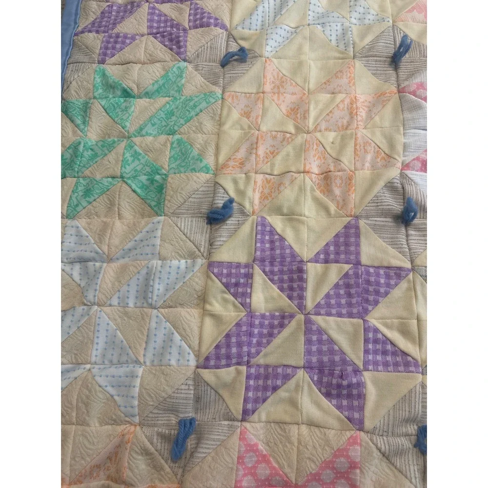 Handmade Patchwork Star Quilt Throw Blanket Gingham Polka Dot Cottagecore 58x48
